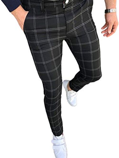 Banana Bucket Plaid Men's Modern Comfort Stretch Flat-Front Casual Skinny Pants