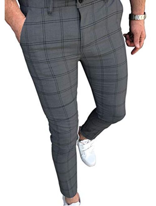 Banana Bucket Plaid Men's Modern Comfort Stretch Flat-Front Casual Skinny Pants