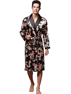 Men's Short Kimono Robes Silk Nightwear Bathrobes