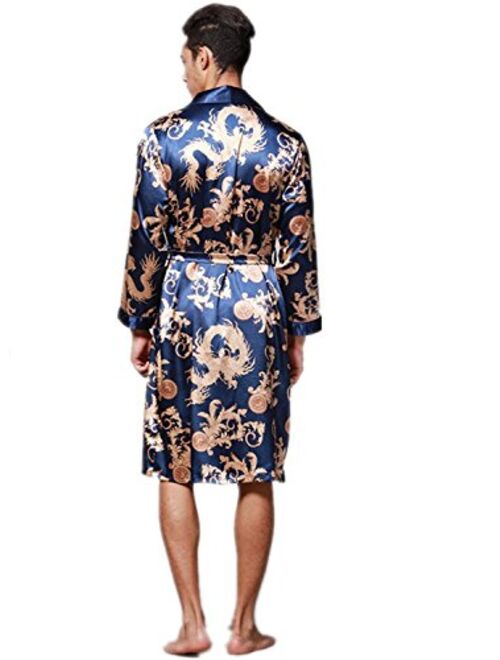 Men's Short Kimono Robes Silk Nightwear Bathrobes