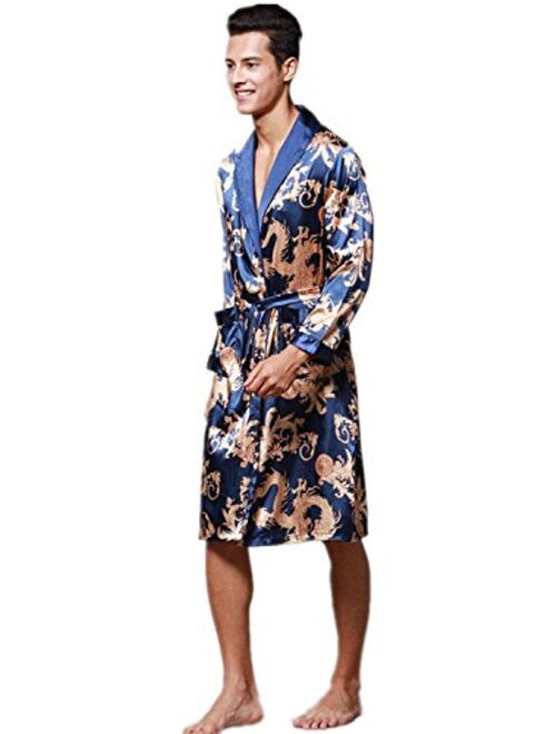 Men's Short Kimono Robes Silk Nightwear Bathrobes