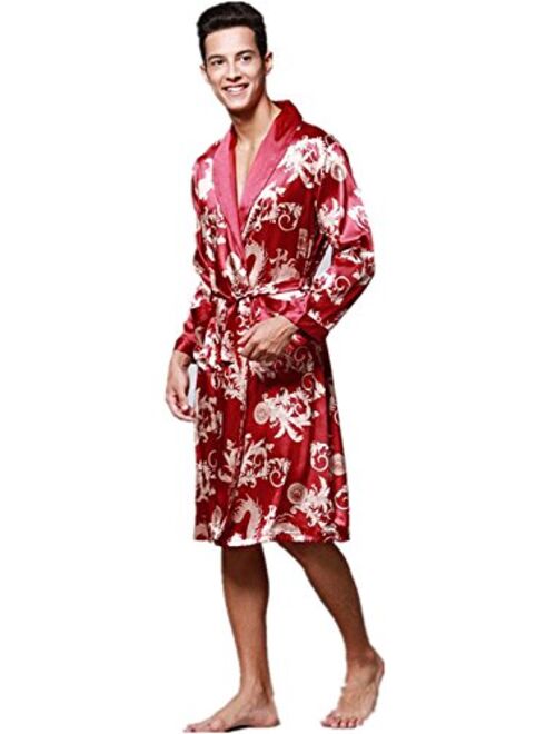 Men's Short Kimono Robes Silk Nightwear Bathrobes