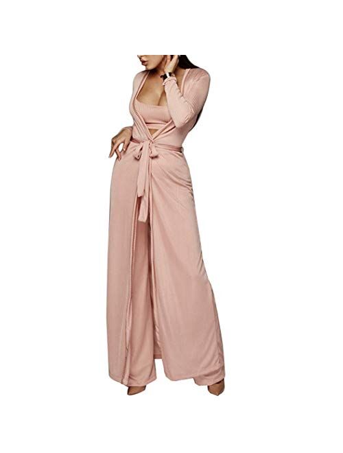 Women's Tracksuit Winter Autumn Knitted Long-Sleeved Blazer Coat Tank Long Pants Three Piece Sets Outfit