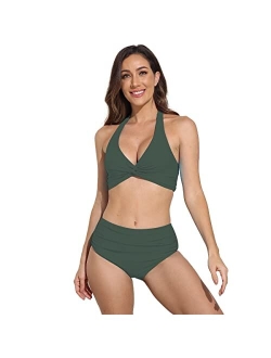 NUUR High Waisted Bathing Suit for Women Ruffle Off Shoulder Swimsuit Flounce Bikini Tummy Control