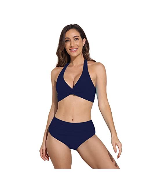 NUUR High Waisted Bathing Suit for Women Ruffle Off Shoulder Swimsuit Flounce Bikini Tummy Control