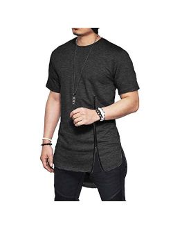 Mens Hip Hop Hipster Casual Round Hemline Slim Fit Pure Color Short Sleeve T-Shirts