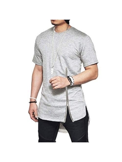 Mens Hip Hop Hipster Casual Round Hemline Slim Fit Pure Color Short Sleeve T-Shirts