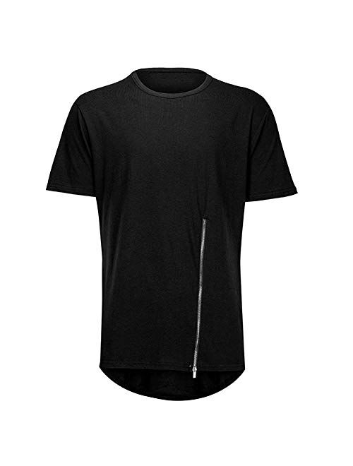 Mens Hip Hop Hipster Casual Round Hemline Slim Fit Pure Color Short Sleeve T-Shirts