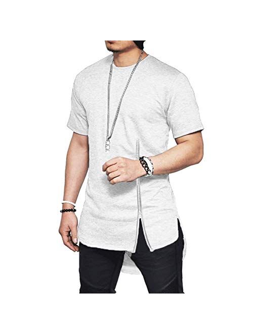 Mens Hip Hop Hipster Casual Round Hemline Slim Fit Pure Color Short Sleeve T-Shirts