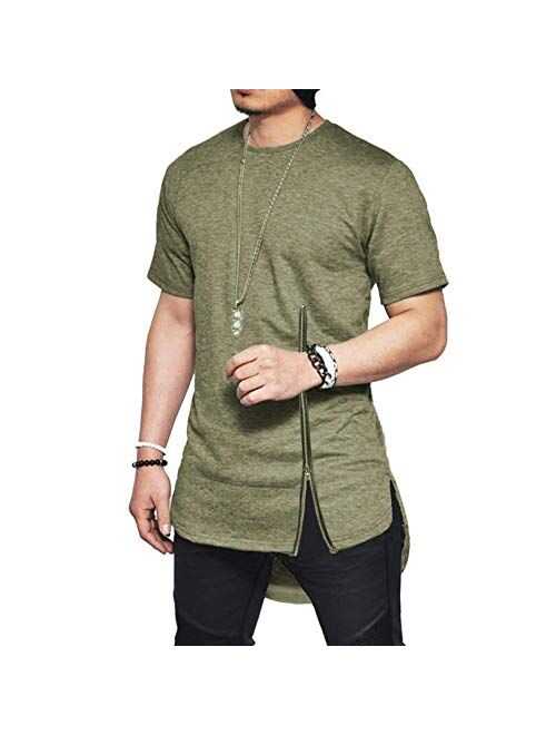 Mens Hip Hop Hipster Casual Round Hemline Slim Fit Pure Color Short Sleeve T-Shirts