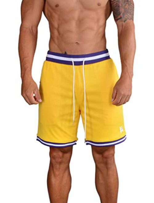 YoungLA Basketball Shorts for Men | Workout Athletic Training Gym | Mesh with Zipper Pocket 130