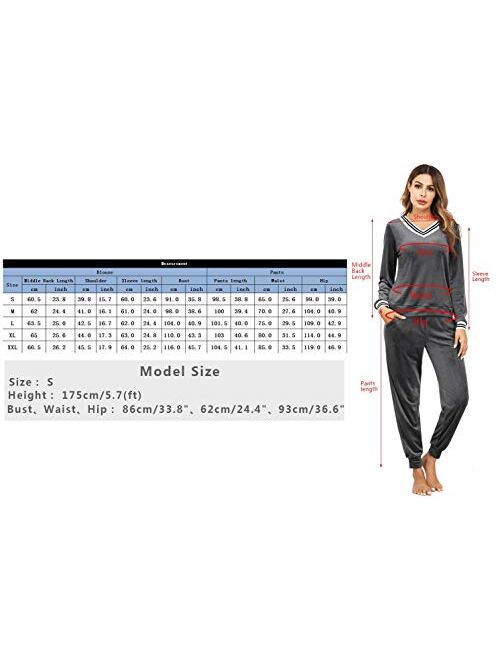 Irevial Women's Striped V Neck Lounge Sets 2 Piece Pajamas Sleepwear Joggers Tracksuit