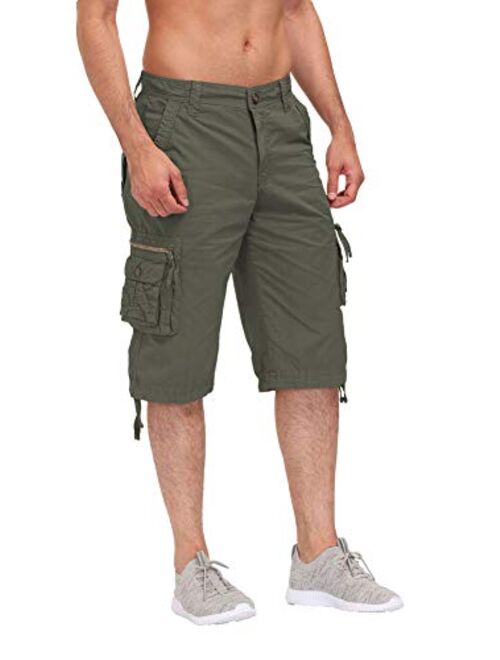 ESTRIVER Men’s Long Cargo Shorts Durable Cotton Work Shorts with Multi Pockets