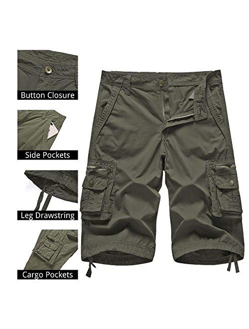 ESTRIVER Men’s Long Cargo Shorts Durable Cotton Work Shorts with Multi Pockets