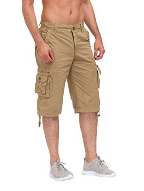 ESTRIVER Men’s Long Cargo Shorts Durable Cotton Work Shorts with Multi Pockets