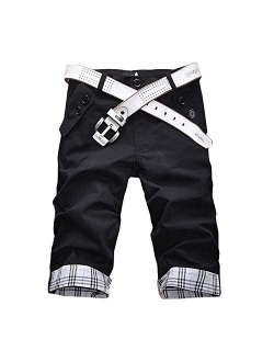 Mens Lightweight Sport Cargo, Slim Fit Zipper Punk Jogger Streetwear Capri Pants