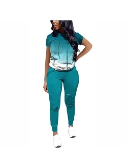 Nimsruc Women 2 Piece Tracksuit Outfits Casual Sports Short Sleeve Pullover Hoodie Sweatsuits