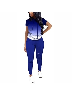 Nimsruc Women 2 Piece Tracksuit Outfits Casual Sports Short Sleeve Pullover Hoodie Sweatsuits