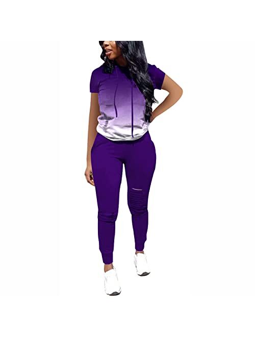 Nimsruc Women 2 Piece Tracksuit Outfits Casual Sports Short Sleeve Pullover Hoodie Sweatsuits