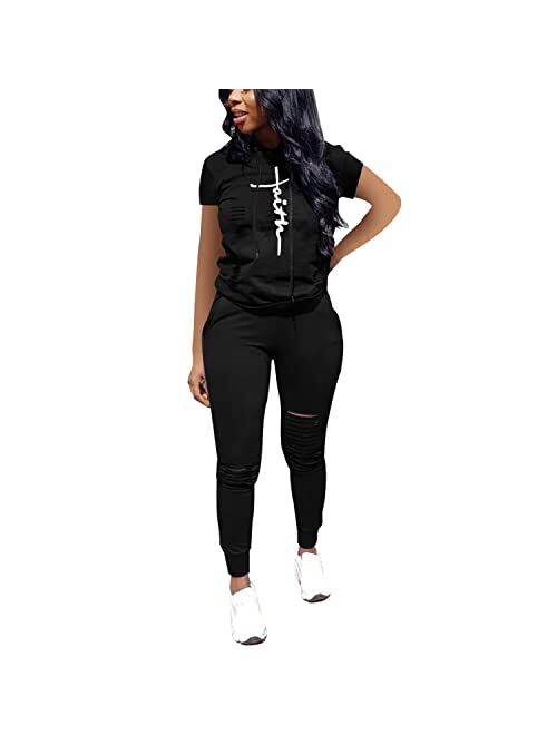 Nimsruc Women 2 Piece Tracksuit Outfits Casual Sports Short Sleeve Pullover Hoodie Sweatsuits