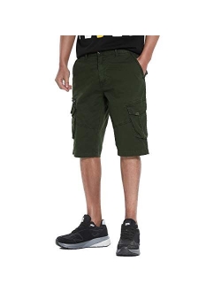 FoxQ Mens Premium Twill Casual Cargo Shorts Classic Relaxed Fit Stretch Multiple Pockets