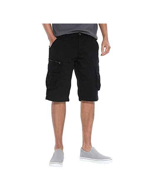 FoxQ Mens Premium Twill Casual Cargo Shorts Classic Relaxed Fit Stretch Multiple Pockets