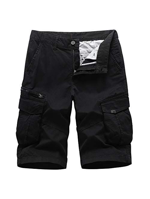 FoxQ Mens Premium Twill Casual Cargo Shorts Classic Relaxed Fit Stretch Multiple Pockets