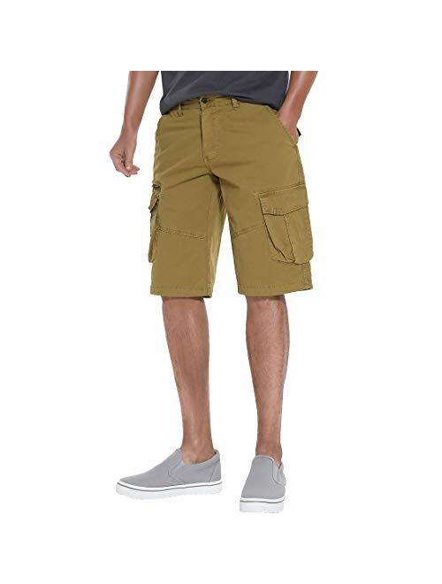 FoxQ Mens Premium Twill Casual Cargo Shorts Classic Relaxed Fit Stretch Multiple Pockets