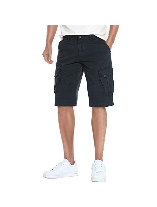 FoxQ Mens Premium Twill Casual Cargo Shorts Classic Relaxed Fit Stretch Multiple Pockets