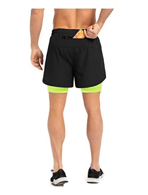 Gesean Men's 2 in 1 Workout Running Shorts 5" Lightweight Gym Training Sport Short with Phone Pockets