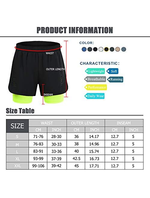 Gesean Men's 2 in 1 Workout Running Shorts 5" Lightweight Gym Training Sport Short with Phone Pockets