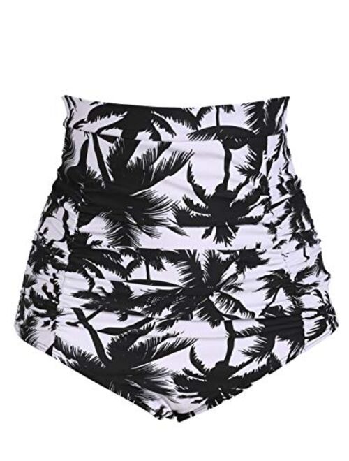 COCOPEAR Women's Ruched High Waisted Bikini Bottom Retro Vintage Swim Short Tankinis (FBA)