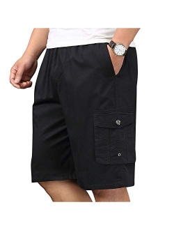 XinnanDe Mens Lightweight Cotton Loose Full Elastic Waist Twill Cargo Short with Drawstring