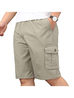 XinnanDe Mens Lightweight Cotton Loose Full Elastic Waist Twill Cargo Short with Drawstring