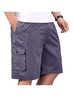 XinnanDe Mens Lightweight Cotton Loose Full Elastic Waist Twill Cargo Short with Drawstring