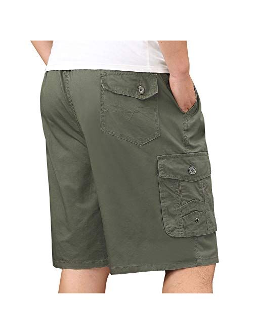 XinnanDe Mens Lightweight Cotton Loose Full Elastic Waist Twill Cargo Short with Drawstring