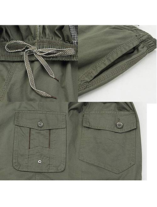 XinnanDe Mens Lightweight Cotton Loose Full Elastic Waist Twill Cargo Short with Drawstring