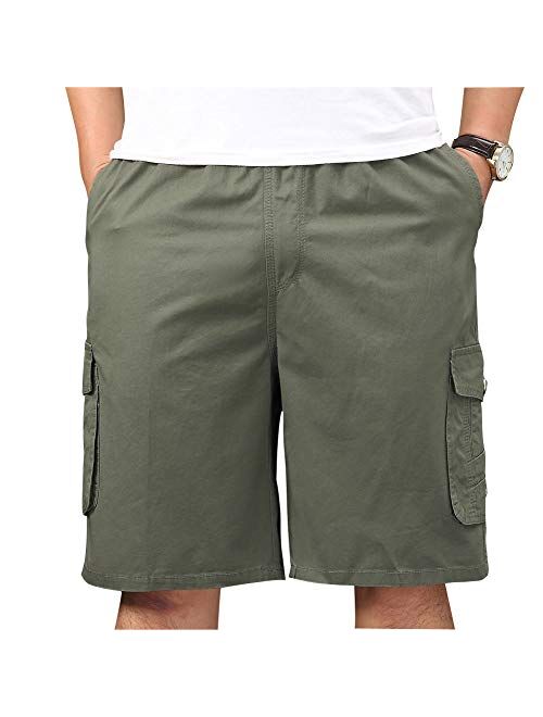 XinnanDe Mens Lightweight Cotton Loose Full Elastic Waist Twill Cargo Short with Drawstring