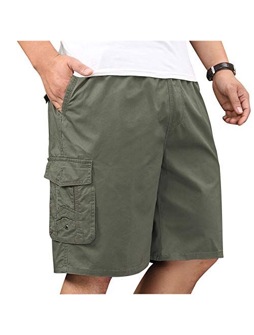 XinnanDe Mens Lightweight Cotton Loose Full Elastic Waist Twill Cargo Short with Drawstring