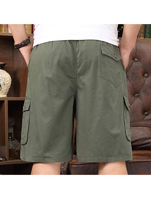 XinnanDe Mens Lightweight Cotton Loose Full Elastic Waist Twill Cargo Short with Drawstring