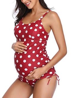 MiYang Women Maternity Tankini Polka Dot Pregnant Two Piece Beach Swimwear