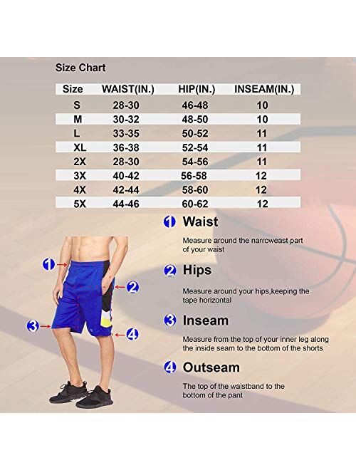 High Energy Long Basketball Shorts for Men, 4 Pack, Sports, Fitness, and Exercise, Athletic Performance