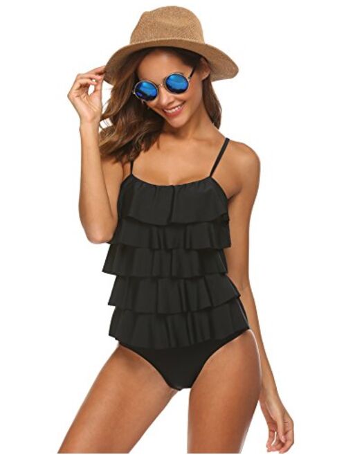 MAXMODA Women's One Piece Swimsuit Layered Ruffle Tummy Control Bathing Suits Flounce Monokini Swimwear