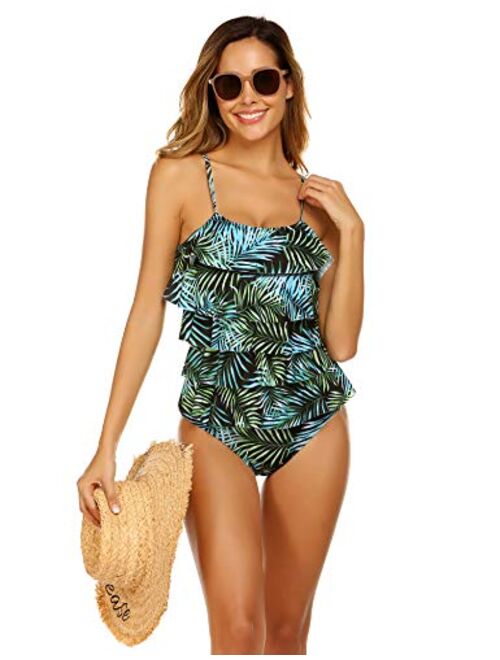 MAXMODA Women's One Piece Swimsuit Layered Ruffle Tummy Control Bathing Suits Flounce Monokini Swimwear