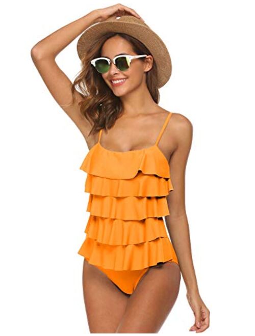 MAXMODA Women's One Piece Swimsuit Layered Ruffle Tummy Control Bathing Suits Flounce Monokini Swimwear