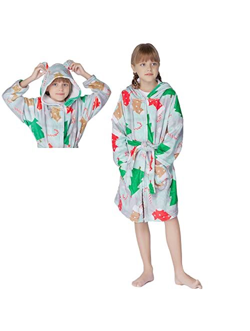 Soft Girls Bathrobe, Hooded Flannel Robe Toddler Dressing Gown Sleepwear 4T -18 Years