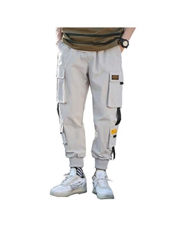 Banana Bucket Mens Techwear Harem Pants, Hip Hop Casual Jogger Cargo Pants with Multi-Pockets