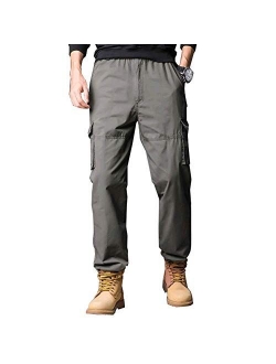 Banana Bucket Mens Tactical Cargo Pants, Elastic Waistband Casual Jogger Pants with Multi-Pockets