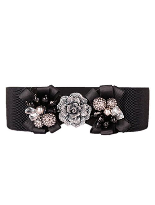 Dorchid Women Retro Belts Rhinestone Cummerbunds Crystal Interlocking Stretch belt