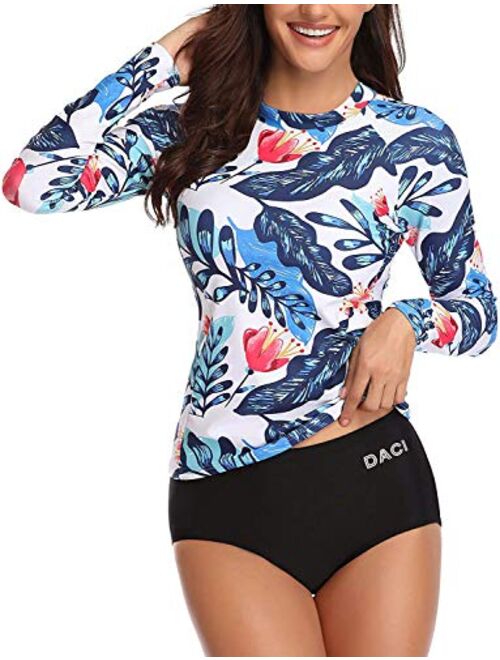 Daci Women Rash Guard Long Sleeve Zipper Bathing Suit with Built in Bra Swimsuit UPF 50